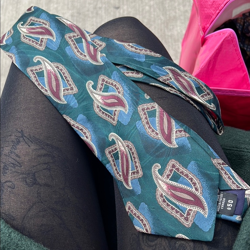 C.E.O. Paisley Silk Tie in Green and Burgundy